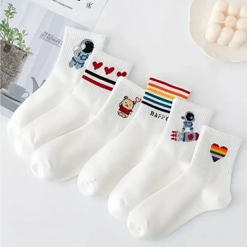10 Pairs of Whimsical Cartoon Print Socks Soft Breathable and Comfy Womens New